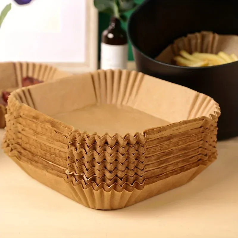 50/100 Stück quadratische Silikon-Ölpapier-Mini-Luftfritteuse-Einsätze, geeignet für die meisten Luftfritteusen, antihaftbeschichtete Luftfritteusen