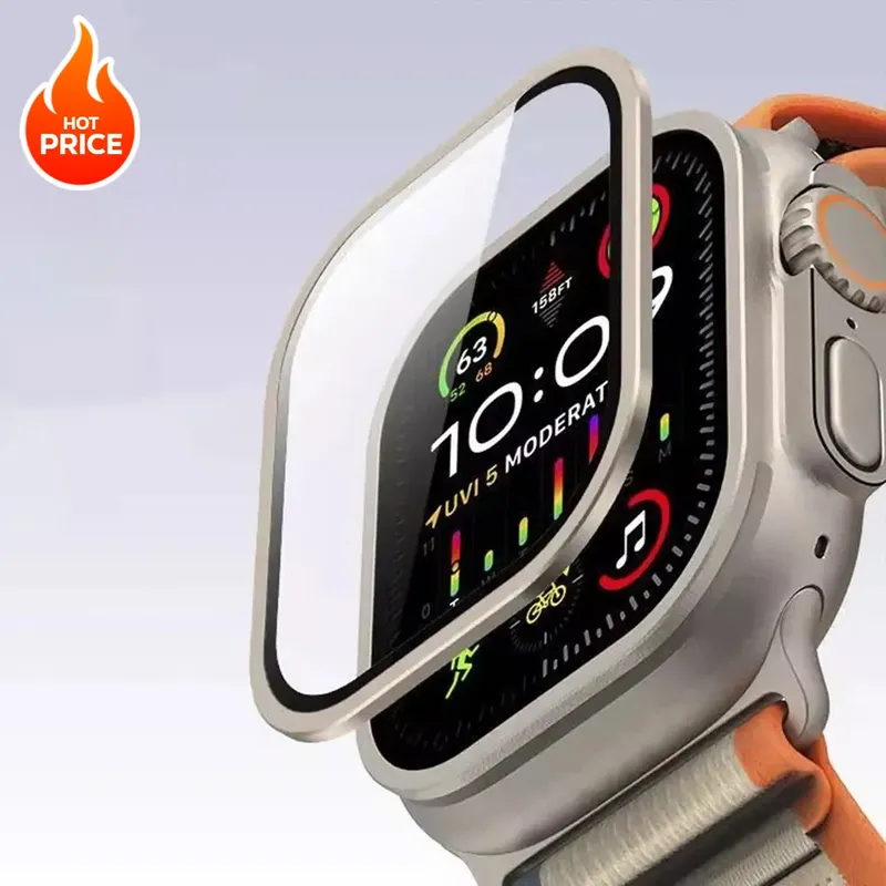 Gehärtetes Glas für Apple Watch Ultra 49 mm, Titan-Metallrahmen, kratzfeste Folie für Displayschutzfolie der Serie Ultra 2, Zubehör