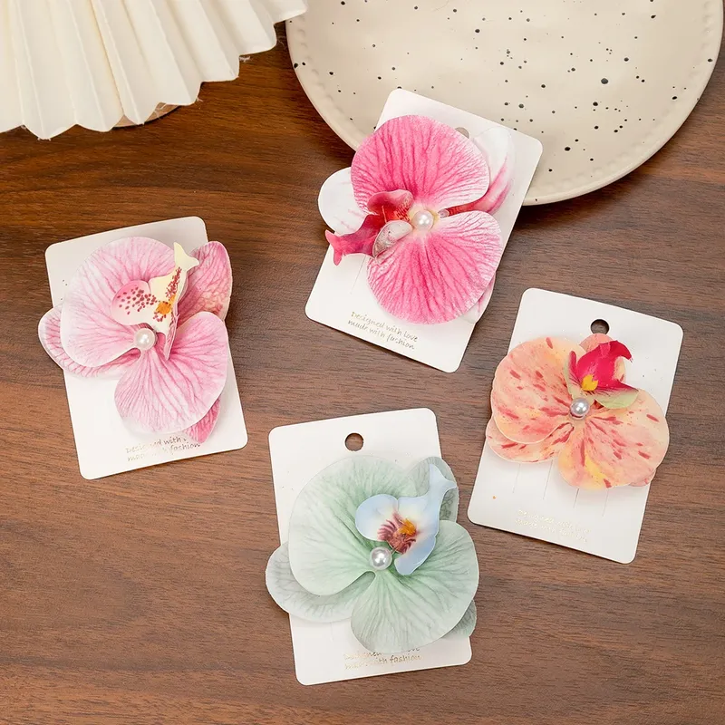 Künstliche Orchidee Blume Schmetterling Haars pangen für Frau Mädchen Phalaenopsis Perle Enten schnabel Haars pangen Haarnadeln Haarschmuck