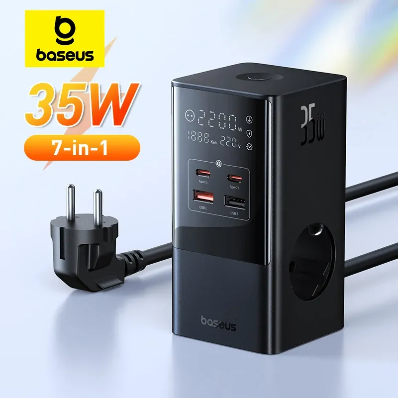 Baseus 35w Schnell ladegerät digitale Steckdosen leiste 7-in-1 Ladestation 4000w Nennleistung Digital anzeige für iPhone 16 15 14 Pro max