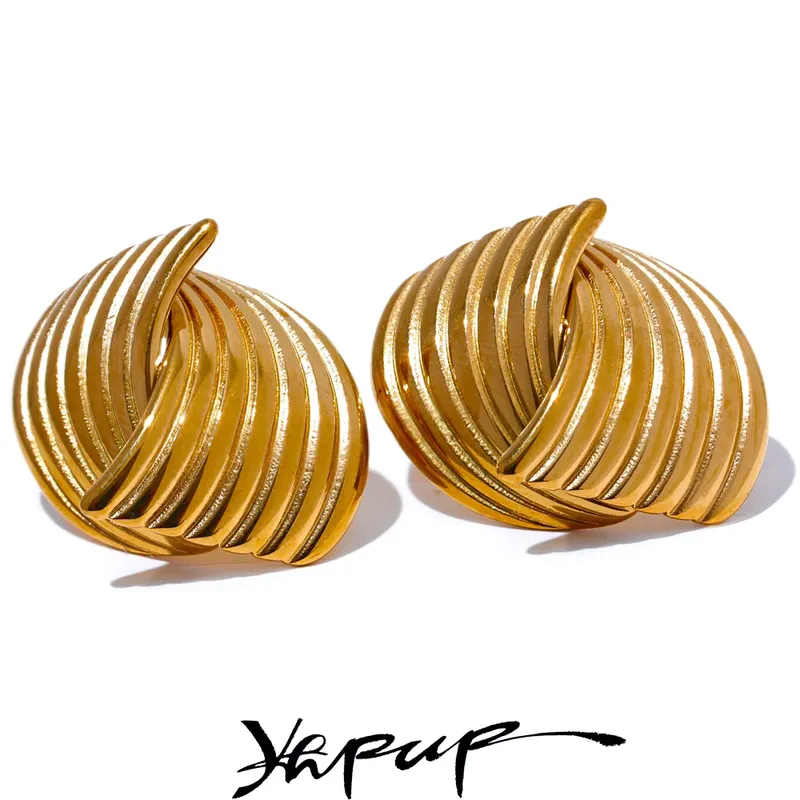 Yhpup Geometrische, ungewöhnliche Ohrstecker aus Edelstahl, verhindert Allergien, einfaches Metall, 18 Karat Gold, PVD-beschichtet, Schmuck, Bijoux-Geschenk