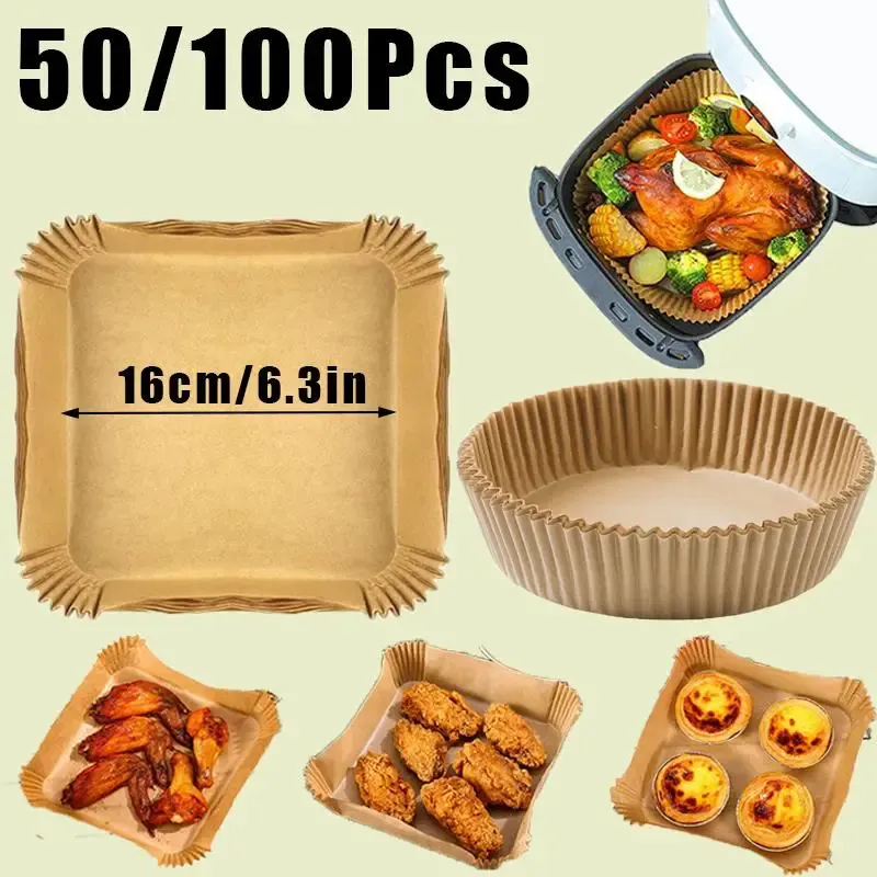 50/100 Stück Air Fryer Einwegpapier Antihaft-Backpapiere: Praktische Einlagen für müheloses Kochen und einfache Reinigung - Ideal für Heißluftfritteusen