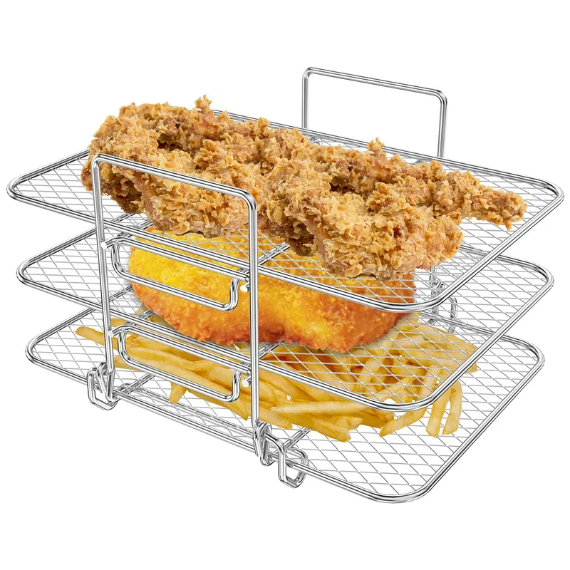 Luftfritteuse-Gestell für Ninja Air Fryer, mehrschichtiger Doppelkorb, Luftfritteuse-Zubehör, Grillrost aus Edelstahl 304, Kochen