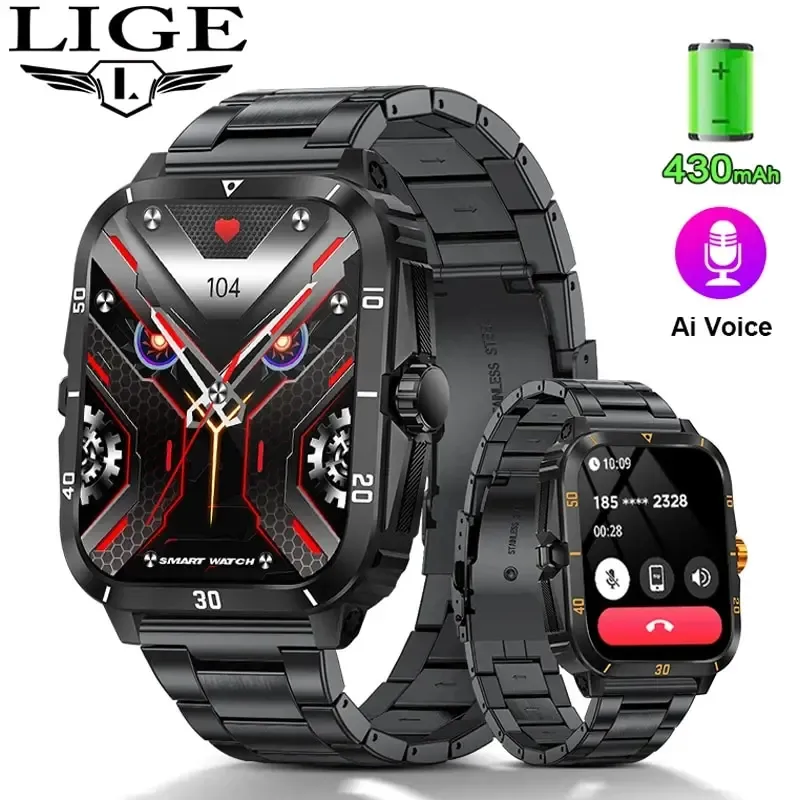 LIGE Sport Smart Uhr Für Männer 1,96 Bildschirm Blut Sauerstoff Bluetooth Anruf Uhr 100 + Sport Wasserdichte Smartwatch Mann Reloj hombre