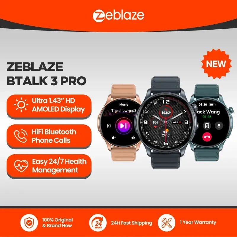 Neue Smartwatch Zeblaze Btalk 3 PRO 1,43 Zoll AMOLED-Display, Bluetooth-Telefonanrufe, Gesundheits- und Fitness-Tracking-Smartwatch