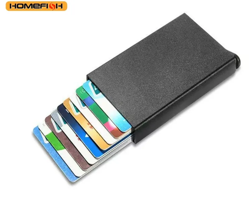 HOMEFISH Smart Wallet Kartenhalter Metall Dünn Herren Damen Geldbörsen Pop-Up Minimalistisches Portemonnaie Kleine Schwarze Geldbörse für Männer