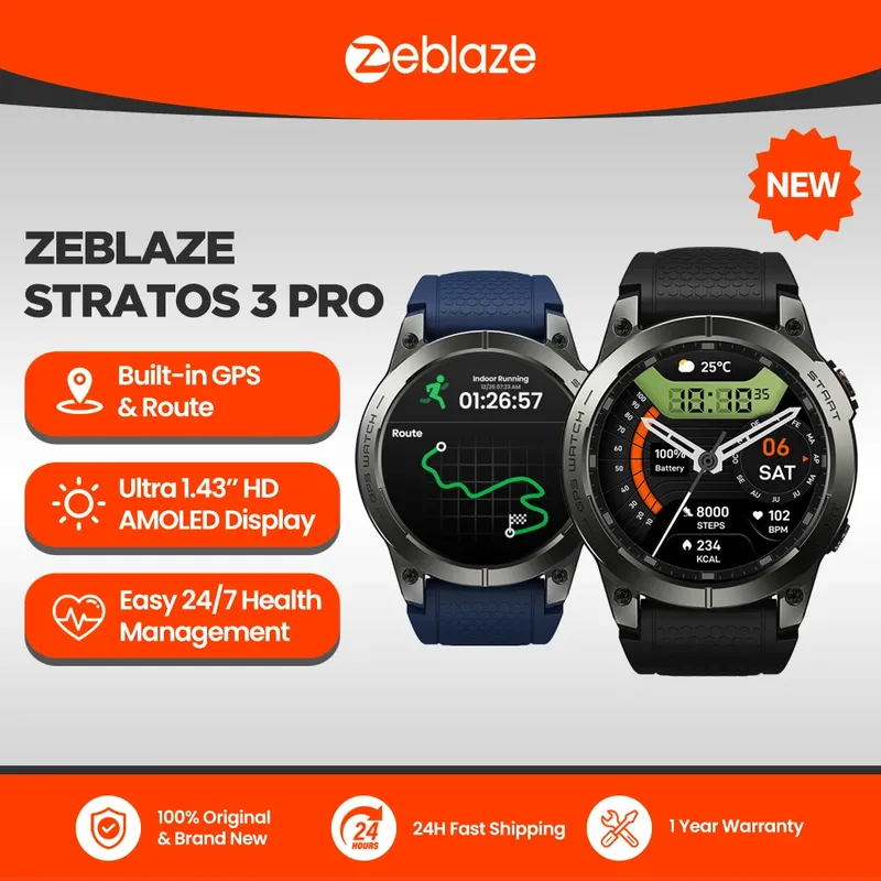 Zeblaze Stratos 3 PRO GPS-Smartwatch – 1,43 Zoll AMOLED-Display mit Bluetooth-Telefonie