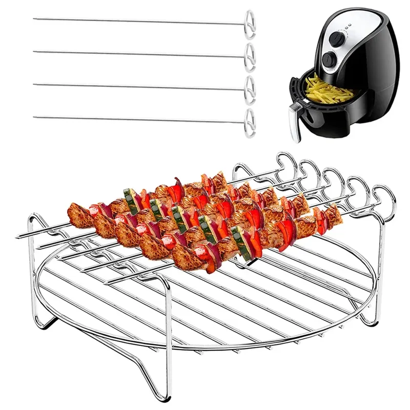 Air Fryer Edelstahl Rack Tablett & Dampfenden Racks Air Fryer Werkzeuge Backform BBQ Gril Backen Herd Zubehör Kochen Werkzeuge