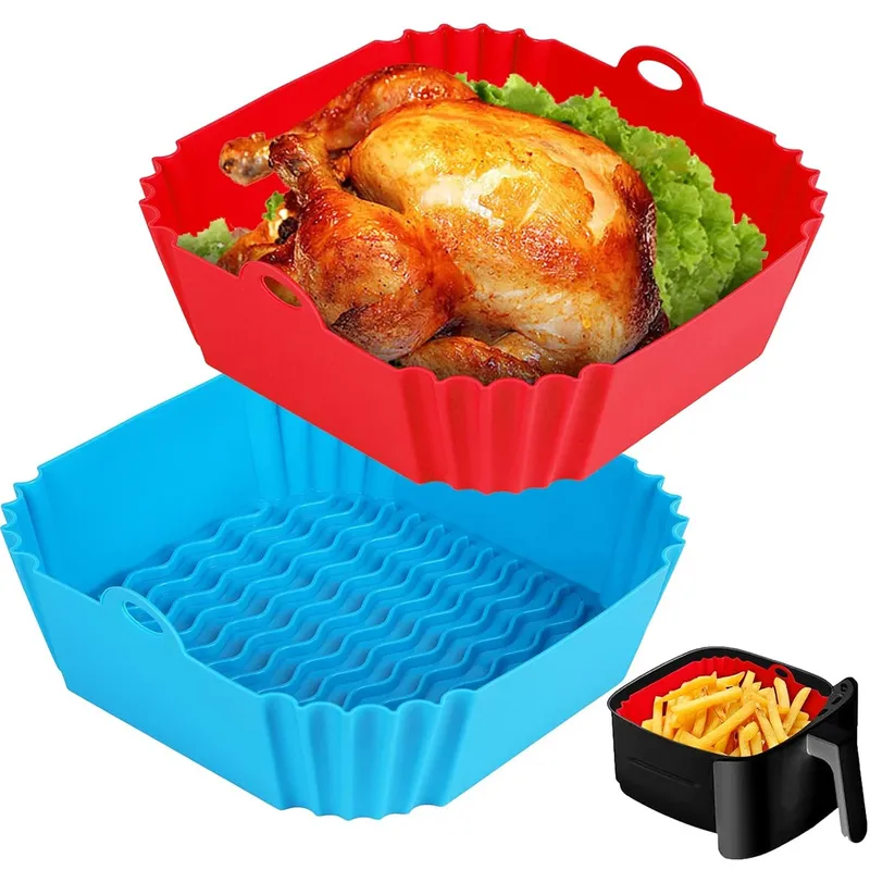 Air Fryer Silikon Liner Topf: Antihaft-Backblech für fettfreies Kochen - Wiederverwendbares Küchenzubehör für Heißluftfritteusen