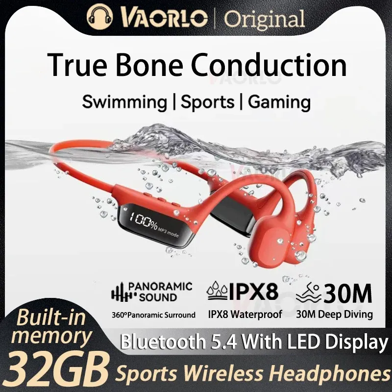 IPX8 Echte Wasserdichte Bluetooth 5,4 Schwimmen Tauchen Knochenleitung Kopfhörer 32GB MP3 Player Sommer Sport Radfahren Musik Headset