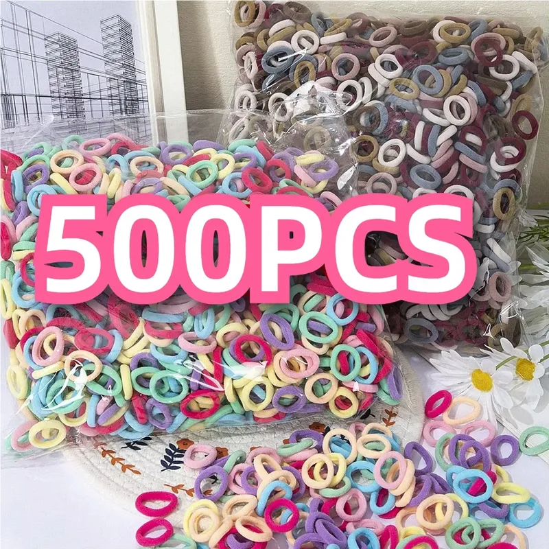 100/300/500 Stück bunte elastische Haarbänder für Mädchen, Pferdeschwanz-Halt, Haargummi, Gummibänder, Scrunchie, Haarschmuck, Bänder für Mädchen