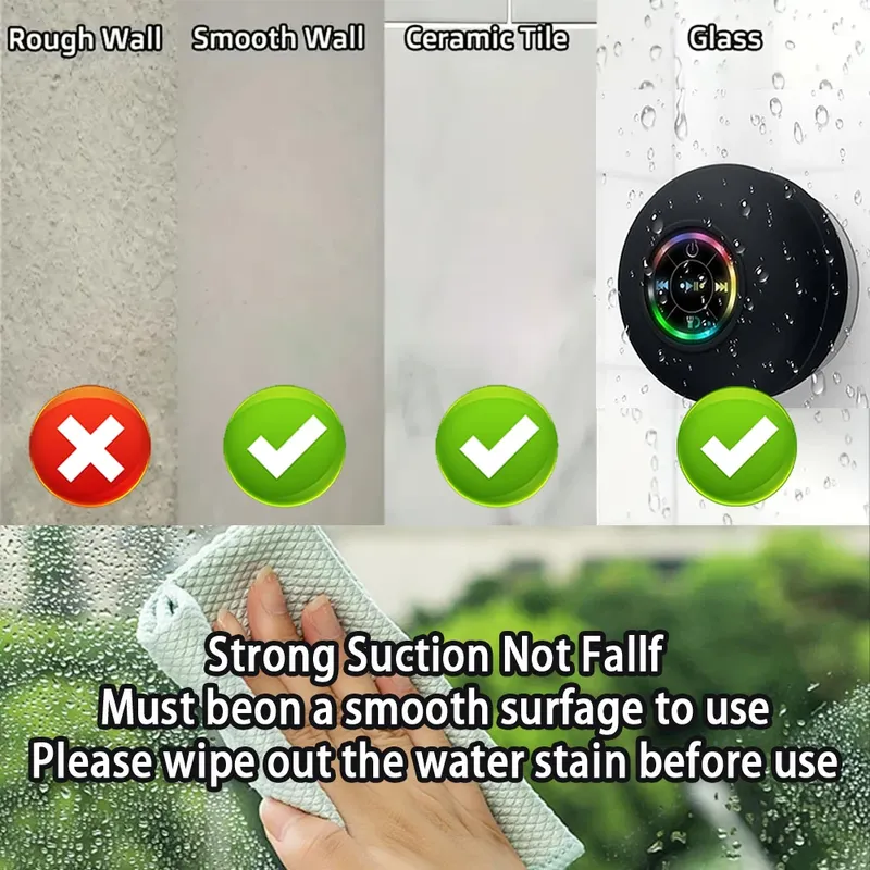 LED Bluetooth-Lautsprecher mit Saugnapf & IPX4 Wasserdicht - Kabellos, tragbar & perfekt für Bad, Outdoor & Reisen (€)