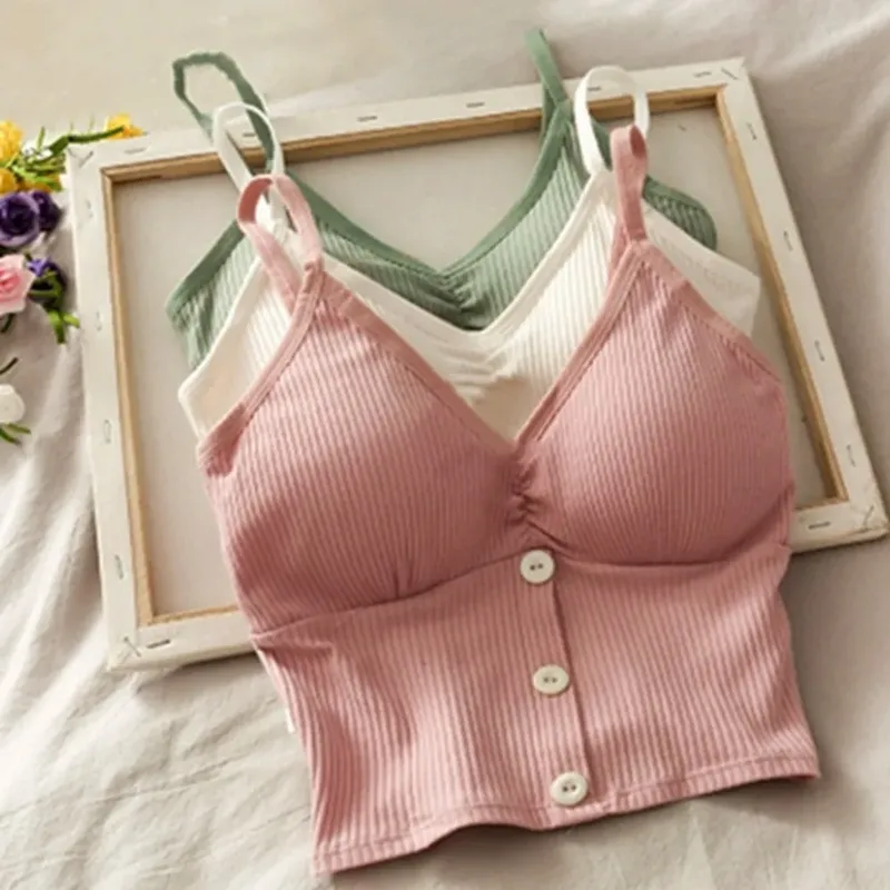 Frauen Gestrickte Tank Top Strap Weste Weibliche Stricken Crop Top Brust Wrap Reine Baumwolle Unterwäsche Camisoles