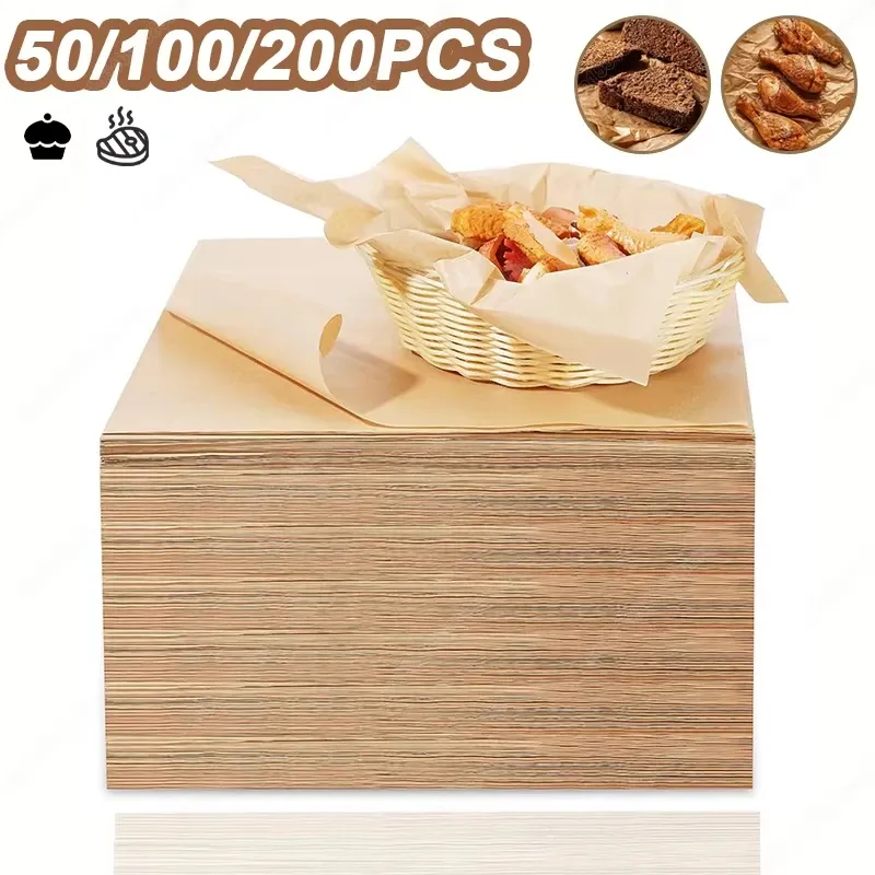 50/100/200PCS Backpapier Pergament Backblech Ofen Luft Friteuse Grillen Papier Matte Küche Rechteck Brot kuchen Backen Pads