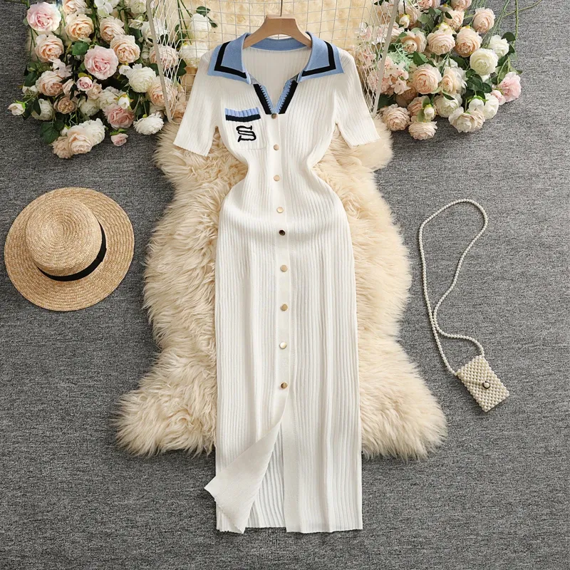 YuooMuoo Chic Mode Sexy Wrap Hüften Gestrickte Maxi Kleid Frauen Marke Mode Stickerei Pullover Kleid Elegante Büro Dame Weste