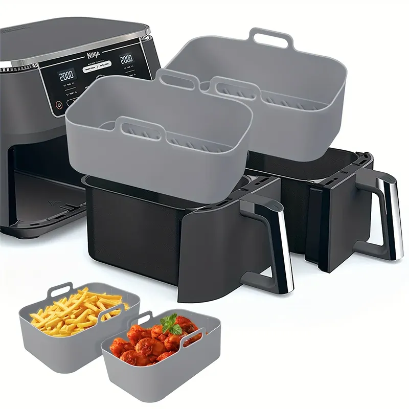 Air Fryer Silikon Tablett: Wiederverwendbare Backform für Ninja Dual Korb & andere Heißluftfritteusen - Praktisches Zubehör zum Braten & Backen