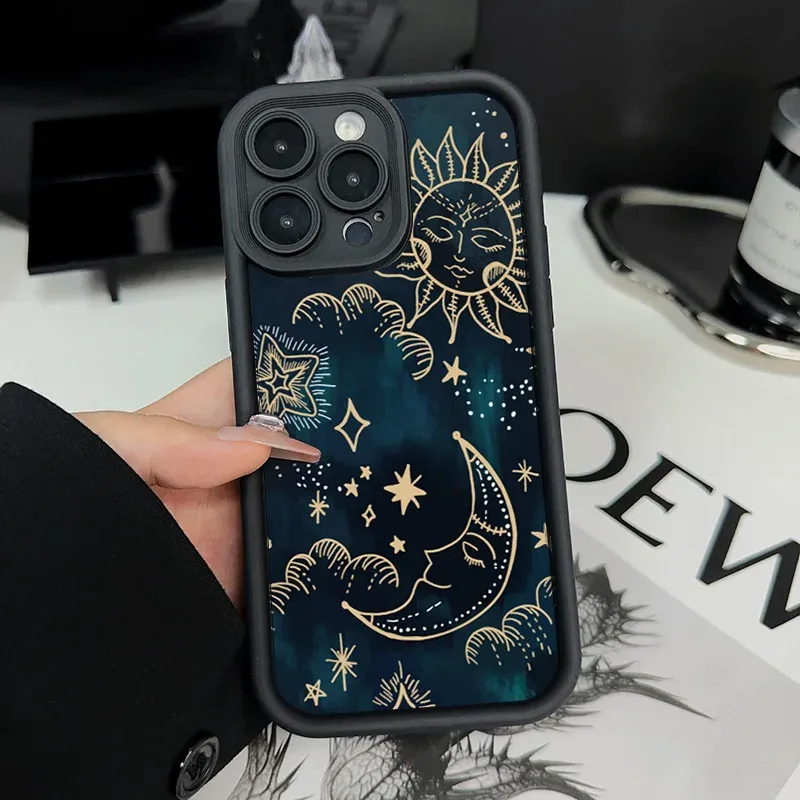 Für iPhone 17 16 15 14 13 12 11 Pro Max Hülle Mond Sonne Design Bedruckte Silikonhülle für iPhone XS X XR 7 8 Plus 16e 17 Air Funda
