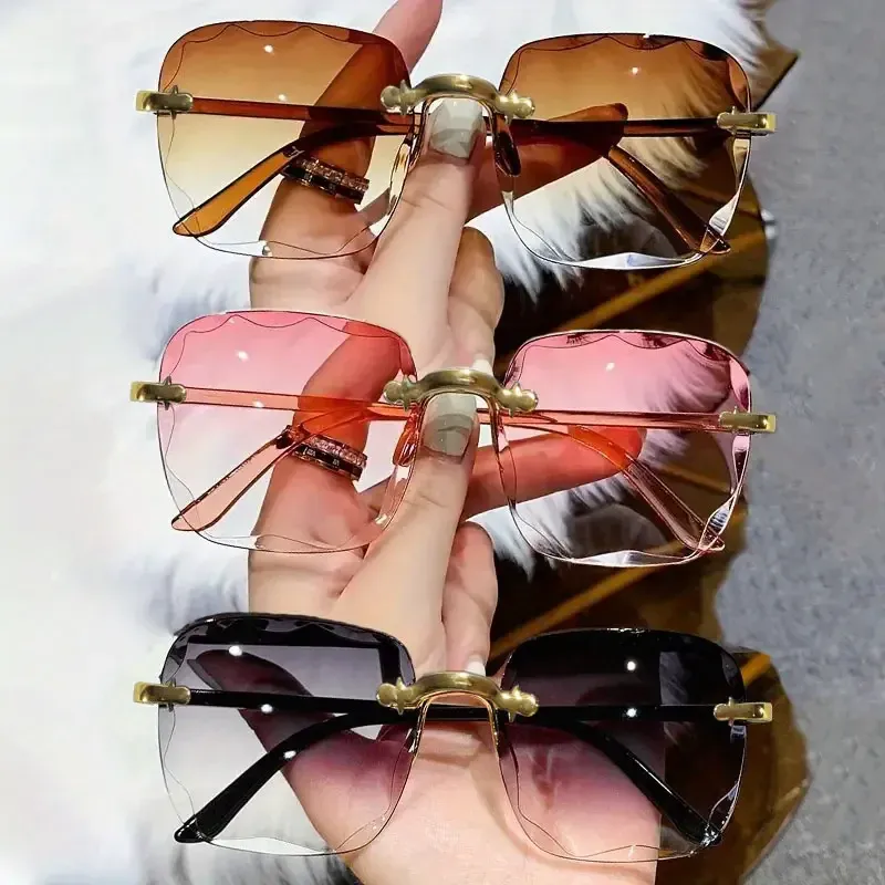3PCS Platz Randlose Sonnenbrille Frauen Luxus Marke Designer Sommer Rote Gläser Mode sonnenbrille Für Männer UV400 Shades Oculos