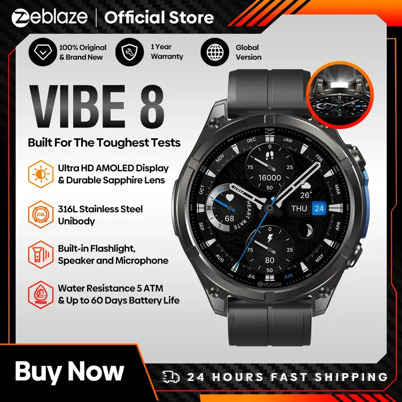 NEU 2025 Zeblaze VIBE 8 Sprachanrufe 1,43" AMOLED-Display Smartwatch Integrierte Taschenlampe Herzfrequenz Blutdruck Smartwatch