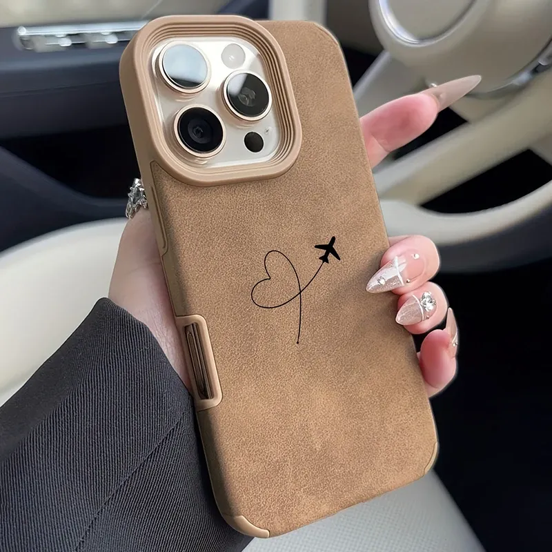 Flugzeug Route Love Heart Design Kunstleder Handyhülle für iPhone 17 16 15 14 13 12 11 Pro Max XS X XR 16 15 Plus 17 Air Cover