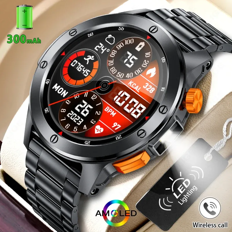 LIGE Mode Smart Uhr Männer Stimme Assistent Bluetooth Anruf Herzfrequenz Überwachung IP68 Wasserdichte LED Taschenlampe Männer SmartWatch