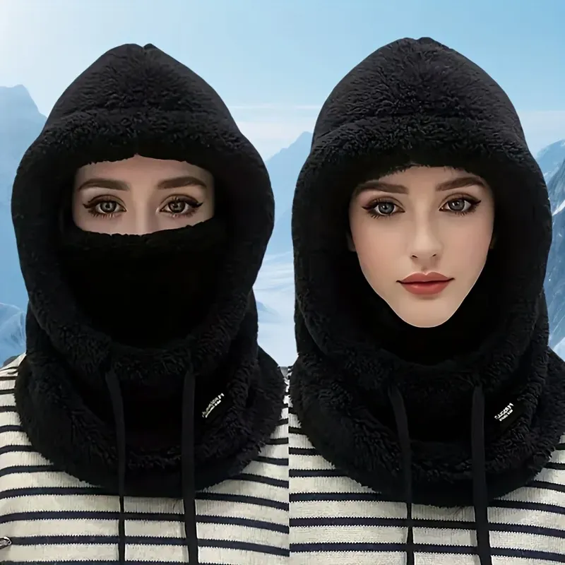 Wintermütze aus Plüsch – elastischer Kordelzugverschluss, leicht und warm zum Radfahren, Skifahren, Outdoor-Aktivitäten. Einfarbig