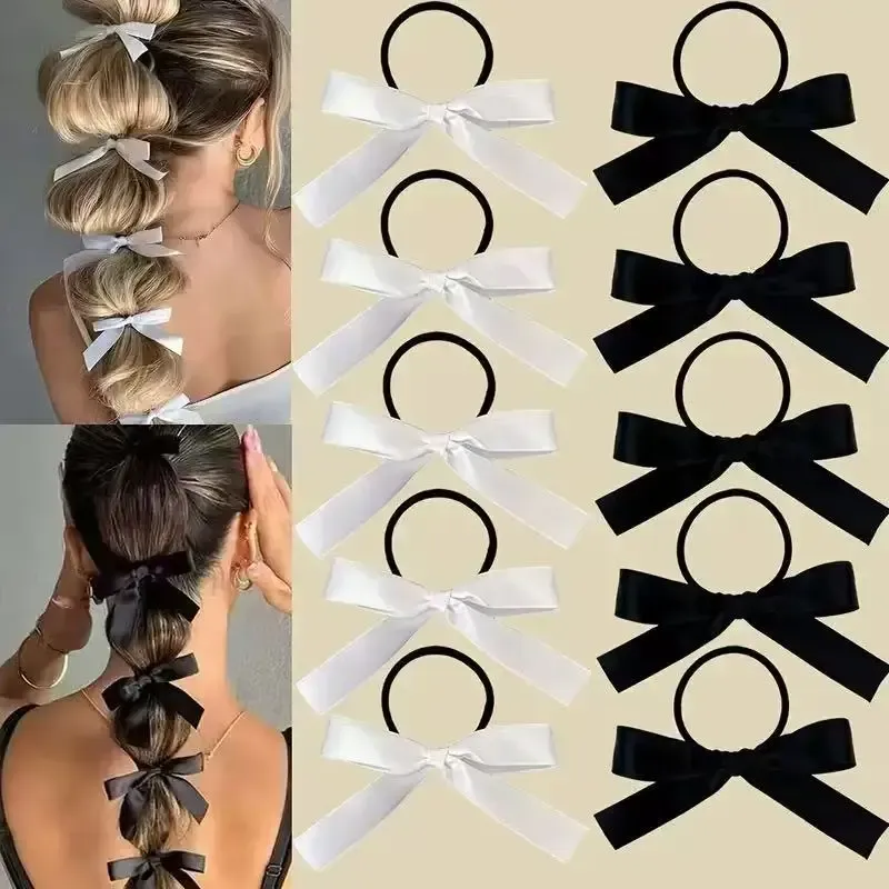 5-teiliger Damen-Stil, modisch und niedlich, schwarze Haargummi mit Schleife, geeignet für den täglichen Gebrauch, empfohlene Geschenk-Haar-Accessoires