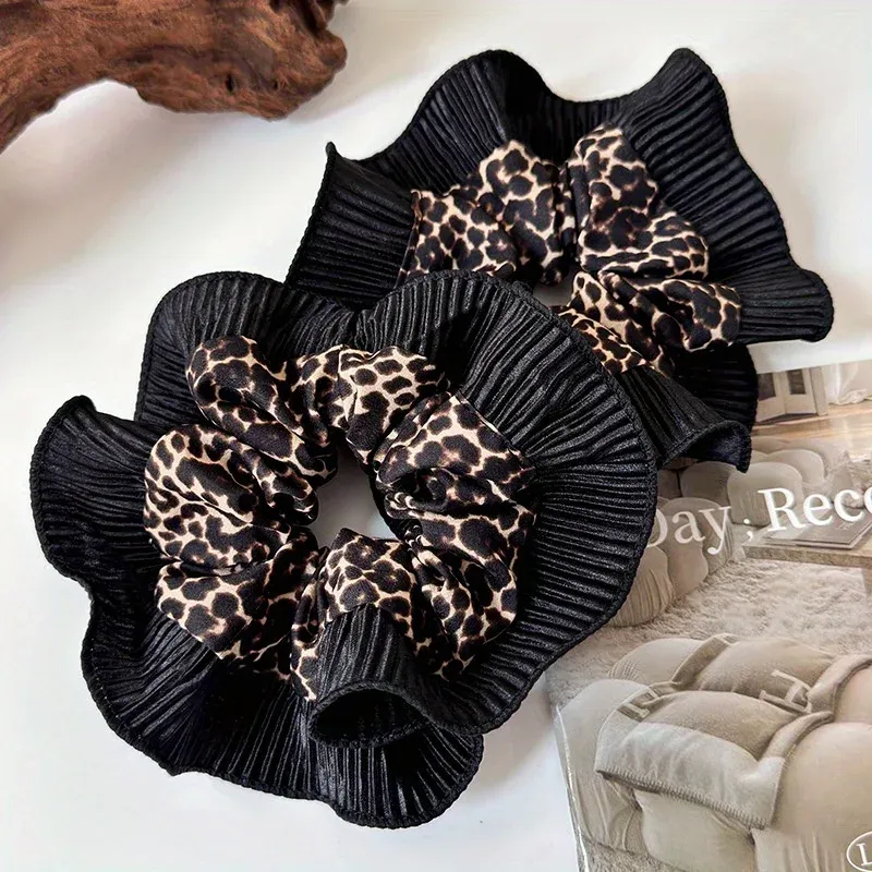 Neue Vintage-Haarringe mit Leopardenmuster und Spitze für Damen, modisches Nischendesign, elegante Haargummis mit High-End-Gefühl