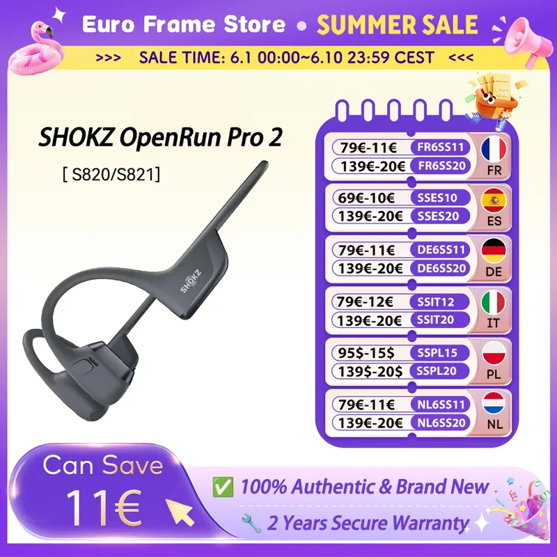 【Local+】SHOKZ OpenRun Pro 2 S820/S821 Sportkopfhörer Open-Ear-Ohrhörer Bluetooth 5.3 Mikrofon mit Geräuschunterdrückung IP55 Wasserdicht