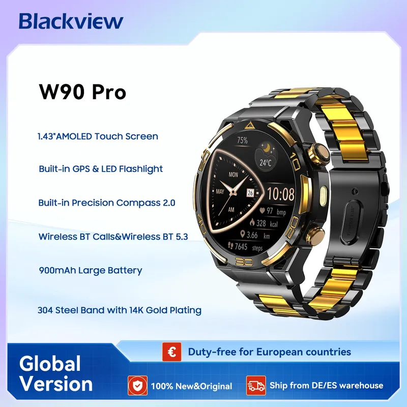 Blackview W90 Pro Smartwatch 1,43-Zoll-AMOLED-Display, Bluetooth-Anrufe, Herzfrequenzmesser, 900 mAh/20 Tage Standby, Herren-Smartwatch