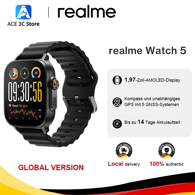 Realme Watch 5 Smartwatch mit GPS und AMOLED-Display – präzises Tracking, lange Akkulaufzeit