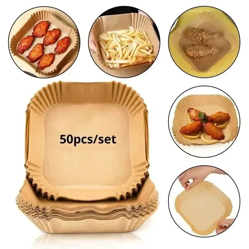 50Pcs Air Fryer Einweg Papier Antihaft Airfryer Backpapiere Runde Air-Fryer Papier Liner Papier Küche Zubehör
