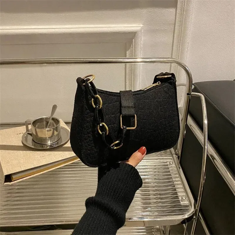 Lady Filz Achselhöhle Design Luxus Tote veröffentlicht Mode Damen Handtasche unter Halbmond kleine quadratische Tasche Lady Filz Achselhöhle Design Luxu