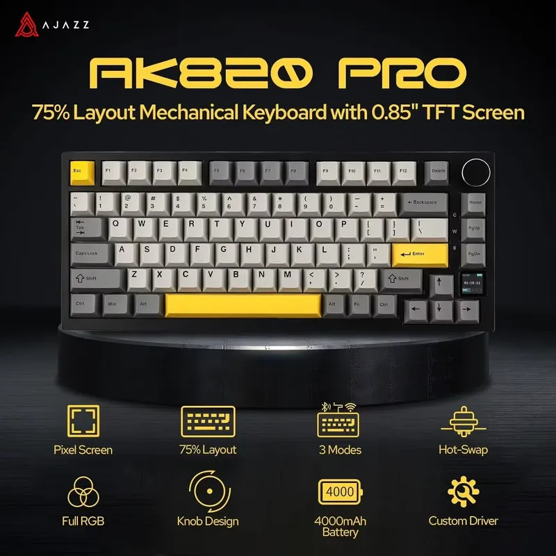 Ajazz AK820/AK820Pro mechanische Gaming-Tastatur, Bluetooth 5.1/kabellos/C-kabelgebunden, individuelle Tastatur mit Knopf, Hot-Swap-Dichtung