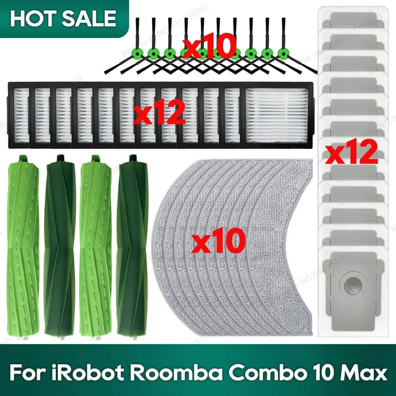 Kompatibel für irobot Roomba Combo 10 Max Roboter-Staubsauger-Zubehör, Hauptbürste, Hepa-Filter, Mopp, Lappen, Staubbeutel, Ersatzteile