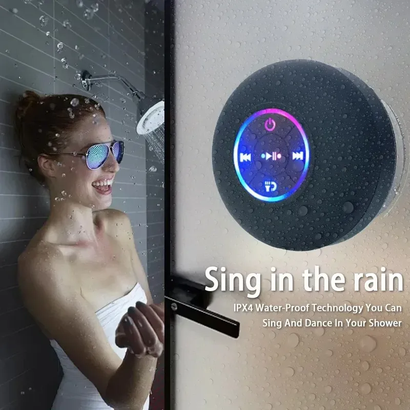 Bluetooth Lautsprecher wasserdicht mit LED-Effekt – kabellos, saugstark für Bad und Garten